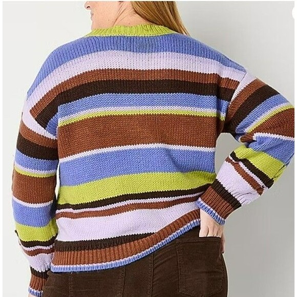 St John's Bay Womens Crew Neck Cable Knit Pullover Sweater Size 1X, Multi Stripe - Picture 4 of 7